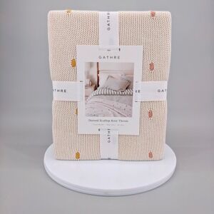 Gathre Dotted Scallop Knit Throw Blanket 100% Cotton Cream Multi 48x58 New